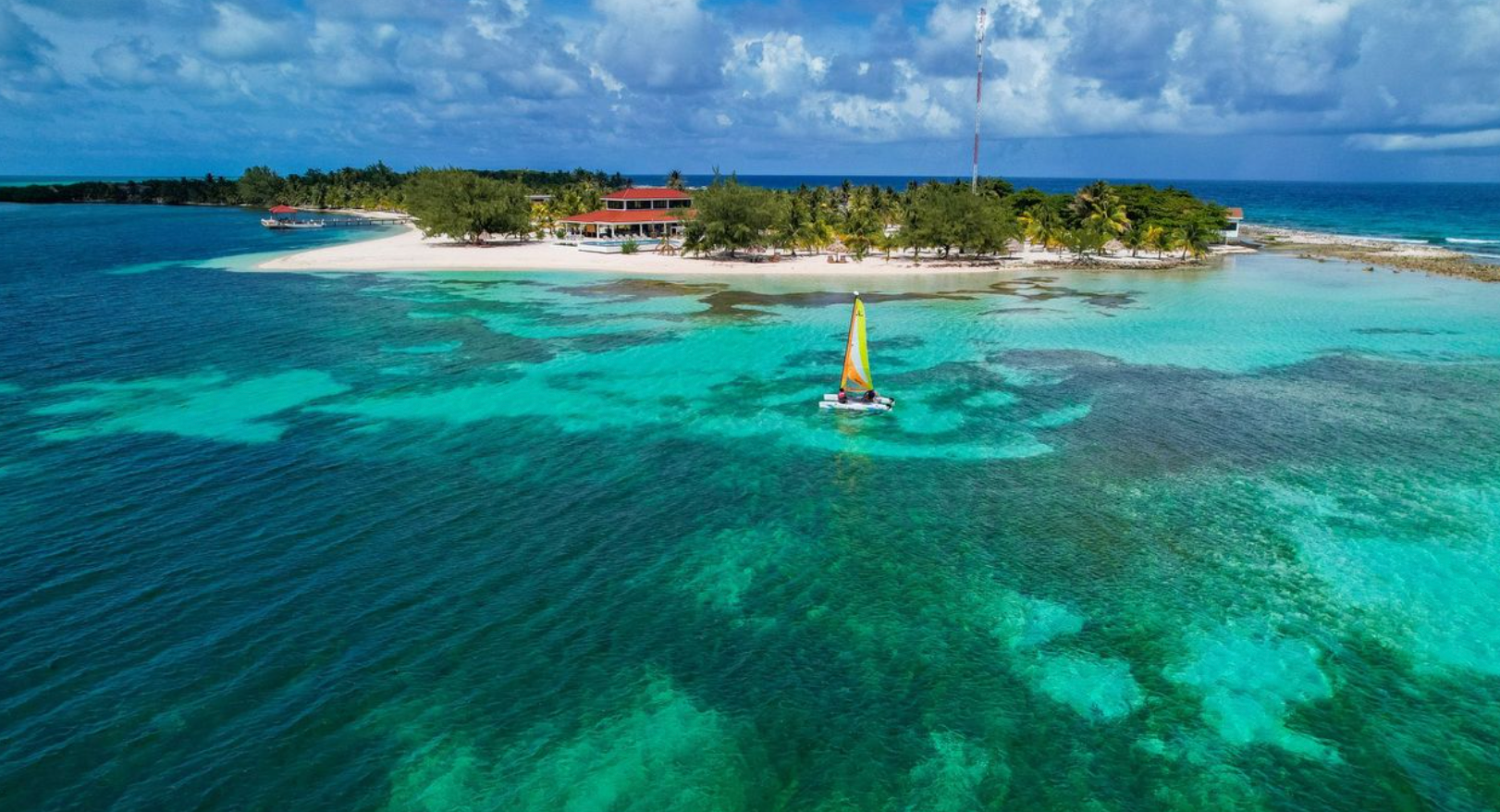 Manta Island surrounded by turquoise water